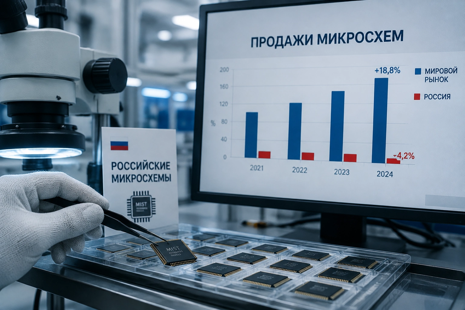 Продажи российских микросхем сократились на фоне рекордного мирового роста